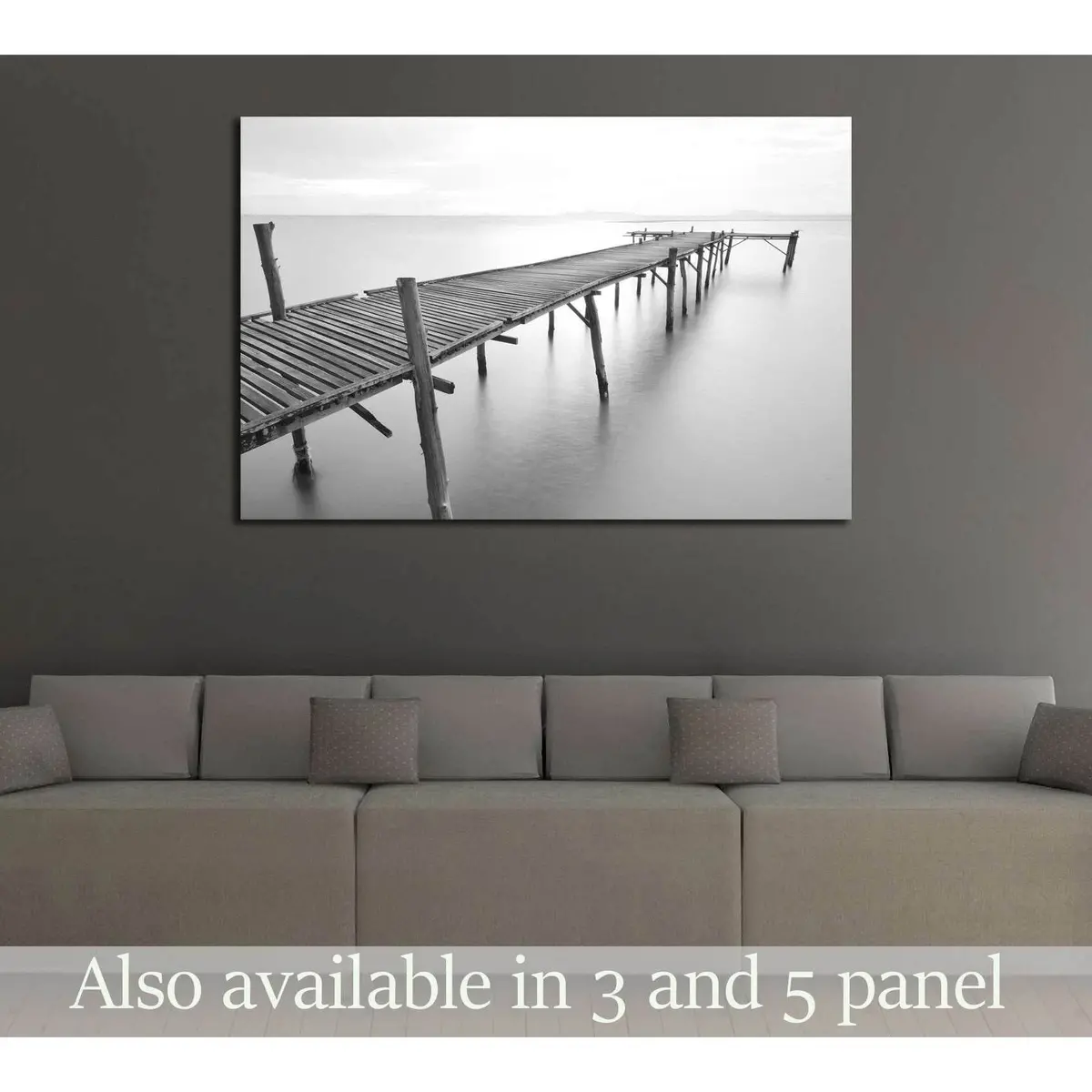 Black And White Picture Of Old Bridge To The Sea. №2672 Ready To Hang Canvas Print 1
