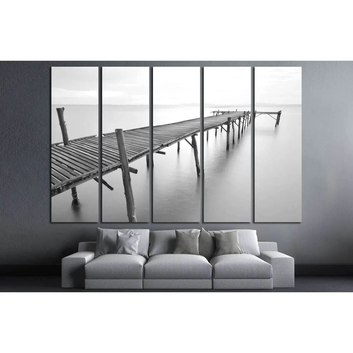 Vintage Black-and-White Canvas Art: Timeless Old Bridge Over the Sea — Ready-to-Hang Wall Decor, #2672 - Image 3
