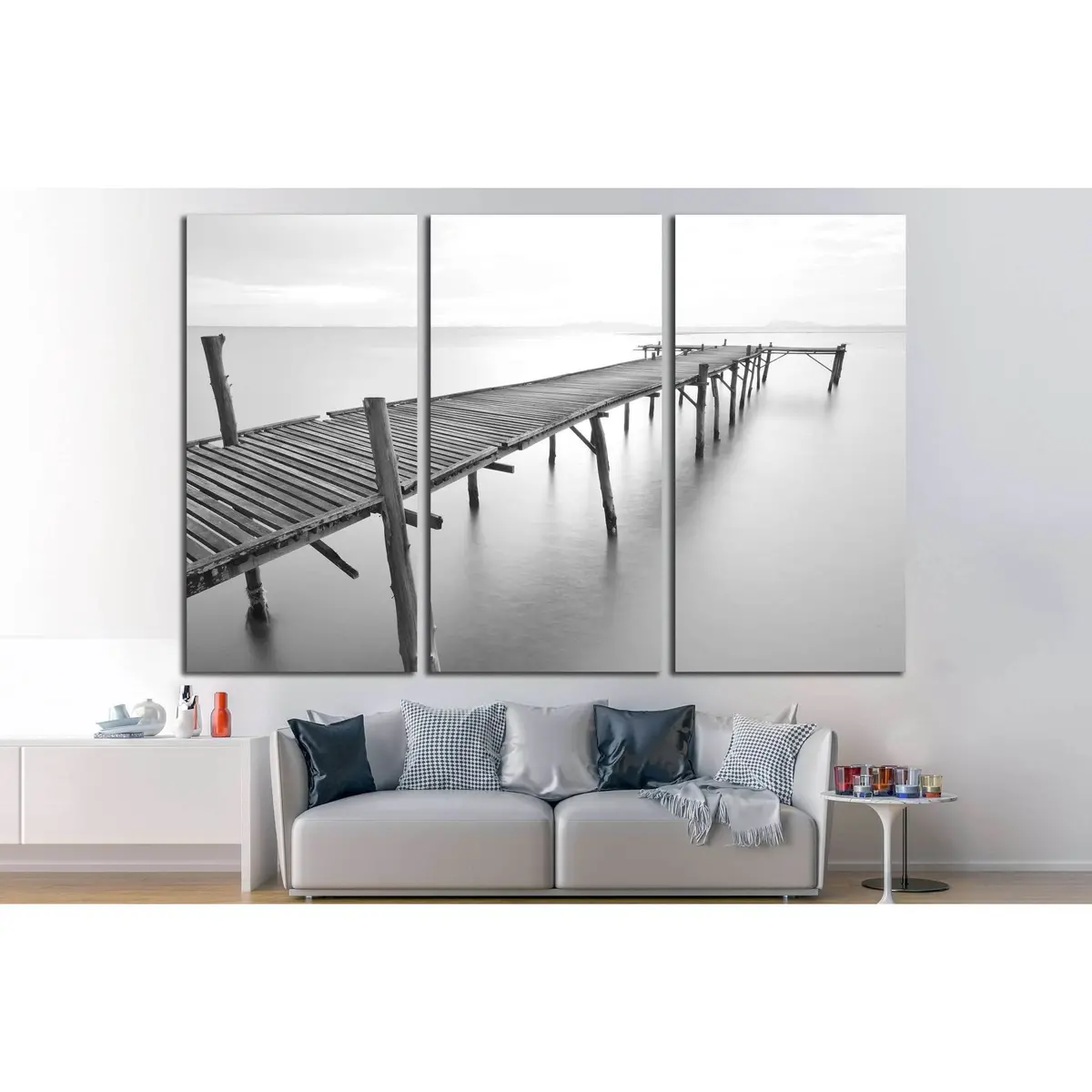 Black And White Picture Of Old Bridge To The Sea. №2672 Ready To Hang Canvas Print 5