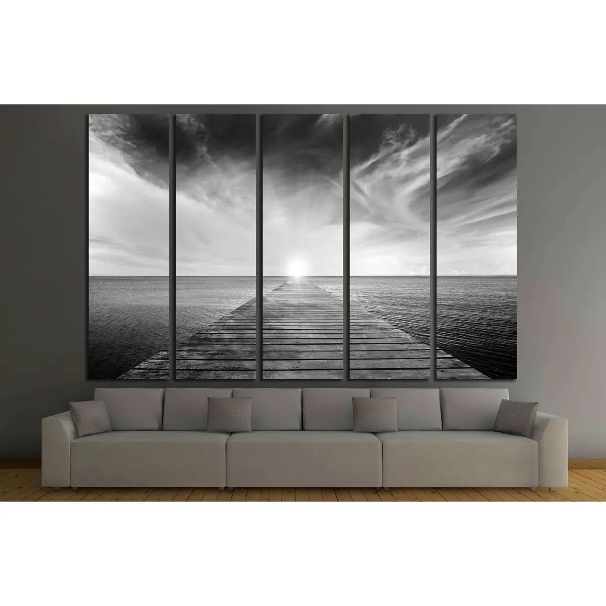 Vintage Black-and-White Canvas Art: Timeless Old Bridge Over the Sea – Ready-to-Hang Wall Decor #2689 - Image 3