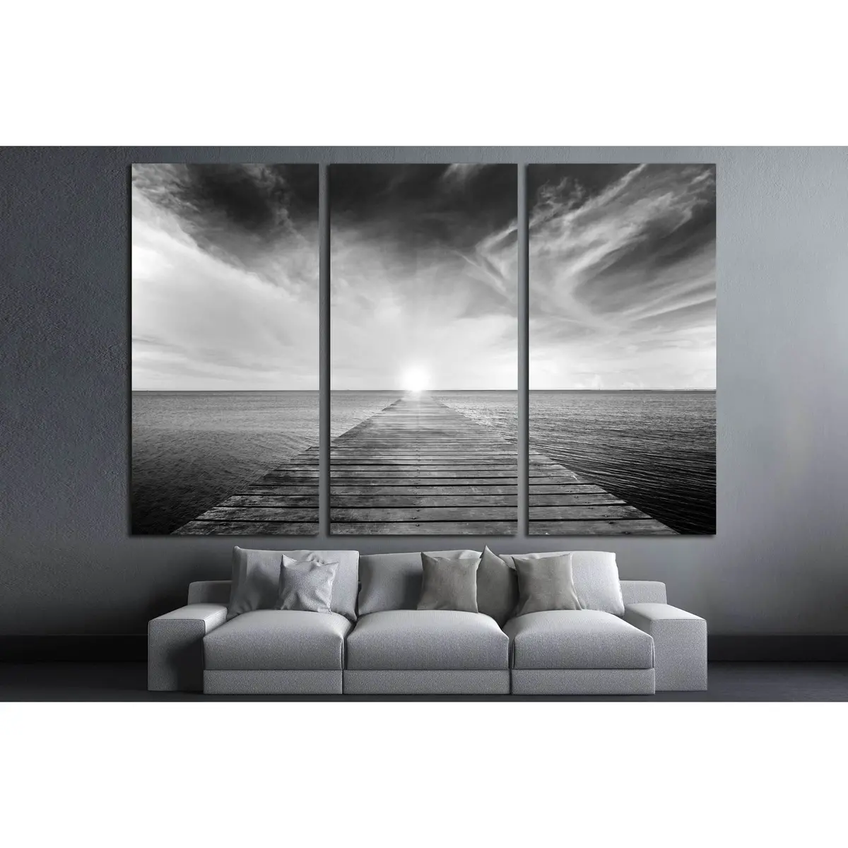 Black And White Picture Of Old Bridge To The Sea №2689 Ready To Hang Canvas Print 5