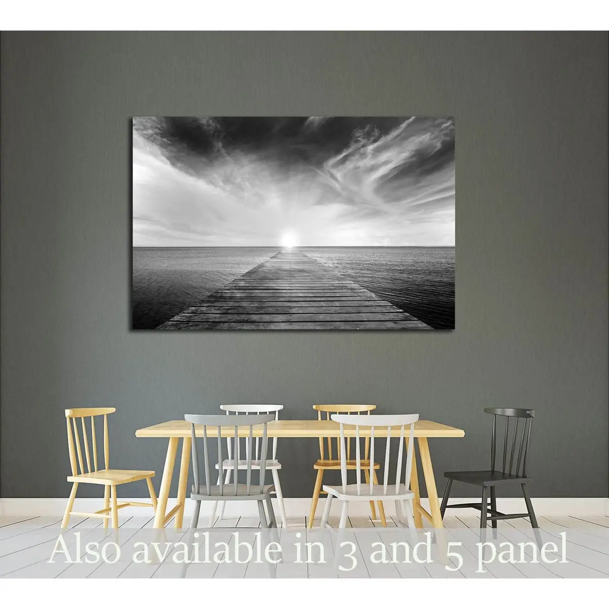 Black And White Picture Of Old Bridge To The Sea №2689 Ready To Hang Canvas Print 1
