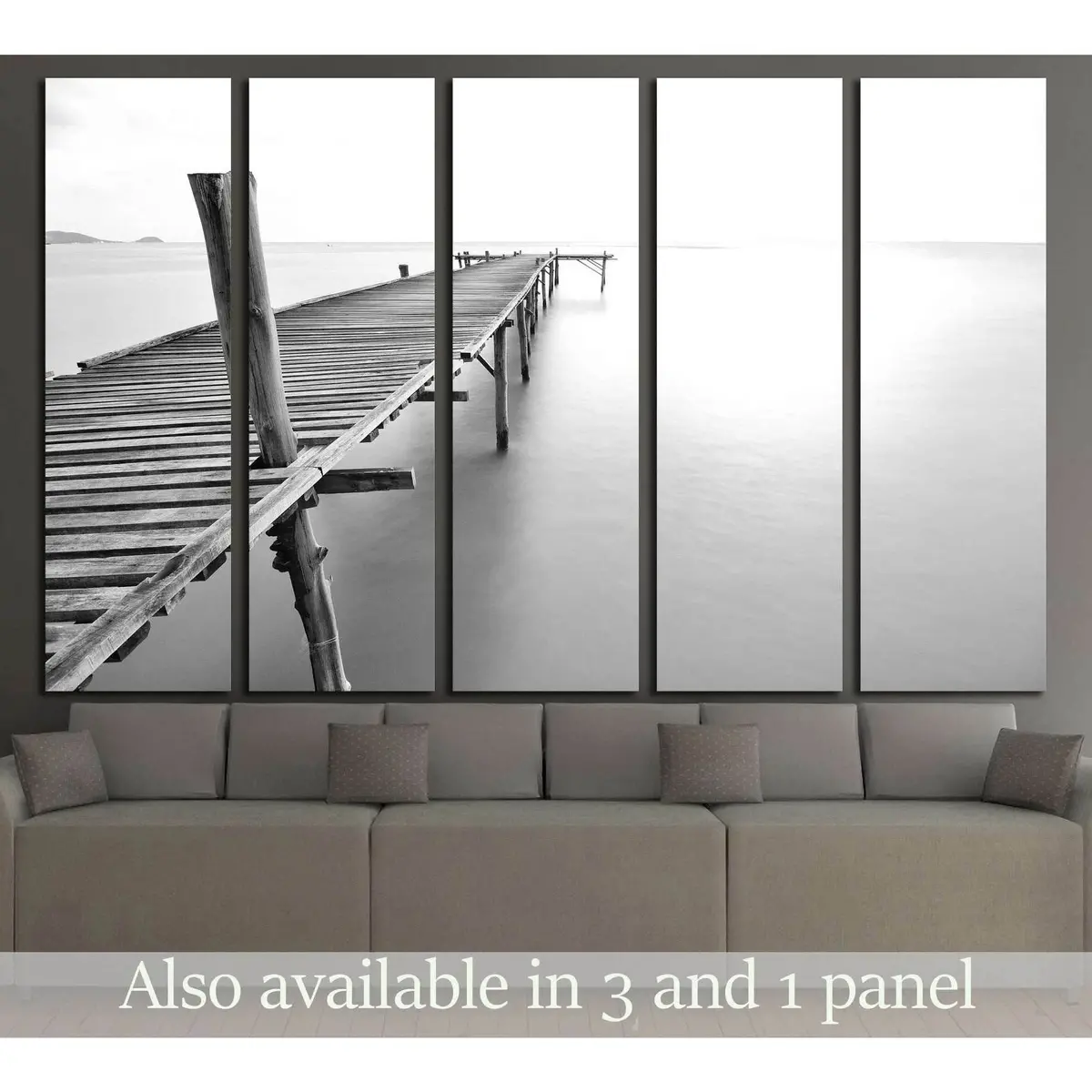 Vintage Black-and-White Canvas Art: Historic Bridge Over the Sea — Ready-to-Hang Wall Print #3123