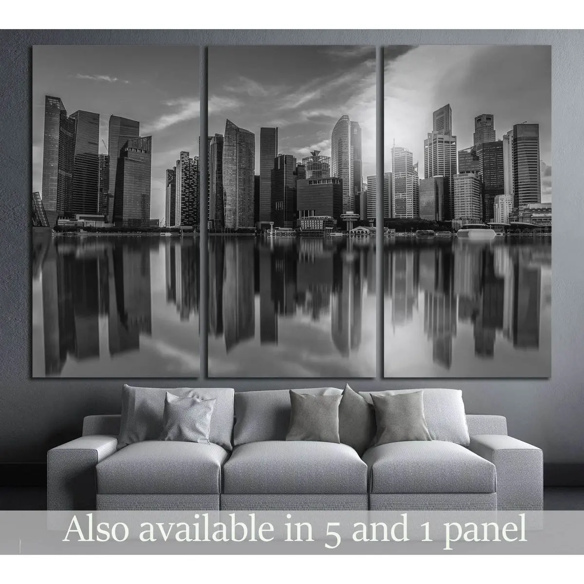 Black And White Singapore City Skyline Of Business District Downtown In Daytime. №2742 Ready To Hang Canvas Print 5