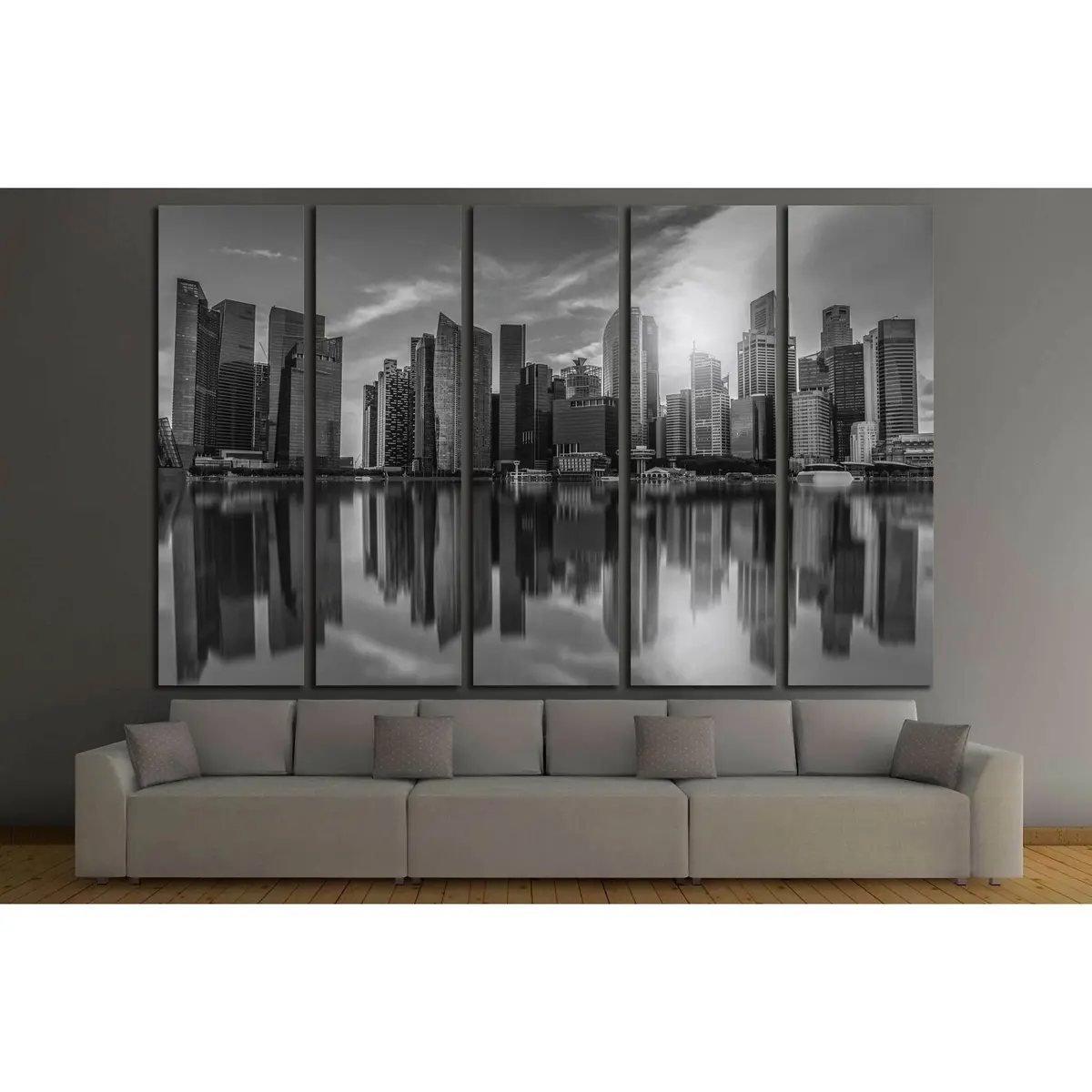 Monochrome Singapore Downtown Skyline Canvas Art Print – Ready to Hang - Image 3