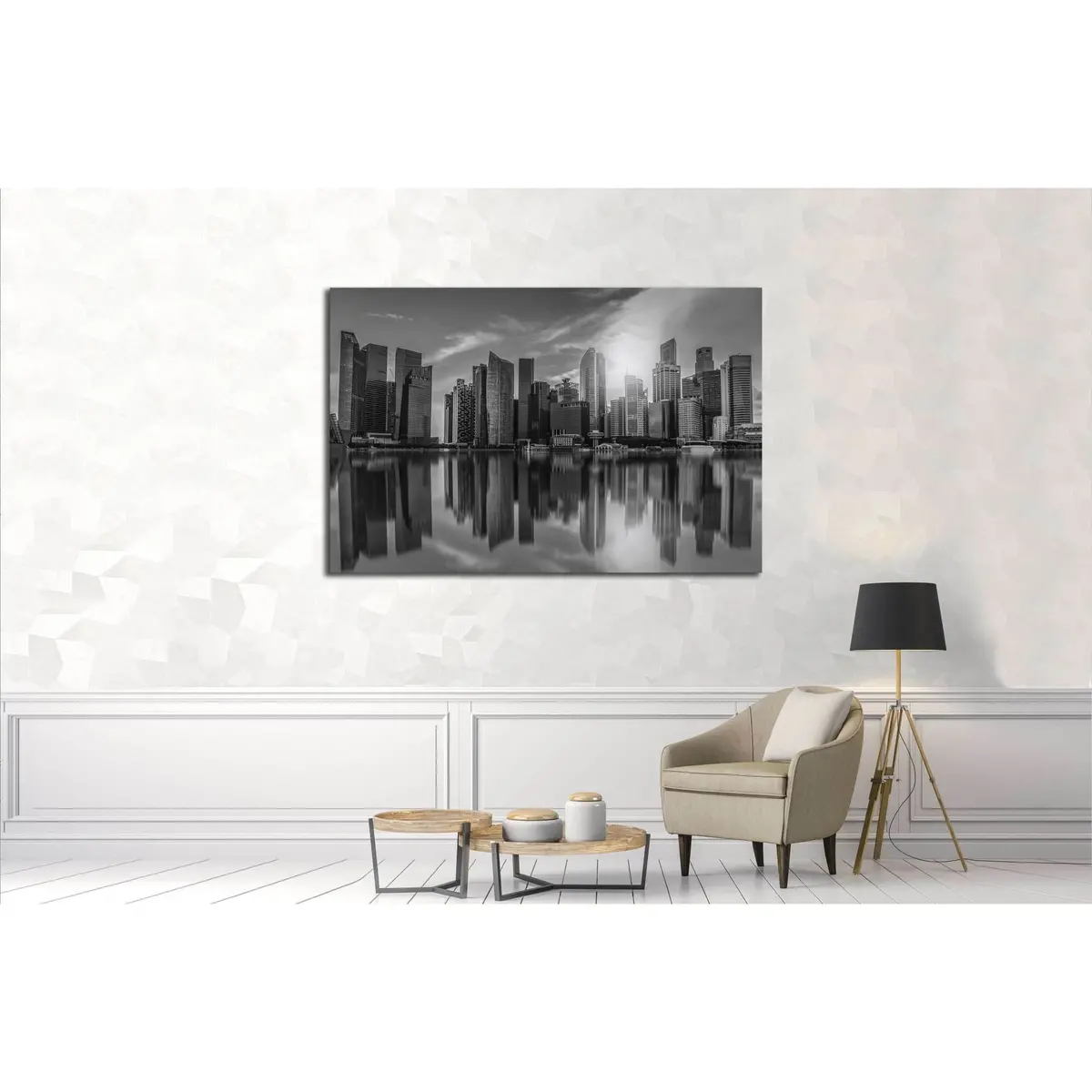 Black And White Singapore City Skyline Of Business District Downtown In Daytime. №2742 Ready To Hang Canvas Print 3