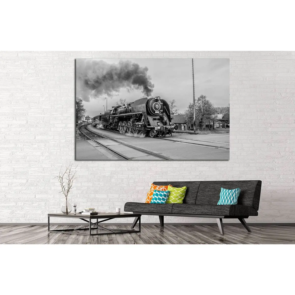 Black And White Train №233 Ready To Hang Canvas Print 2