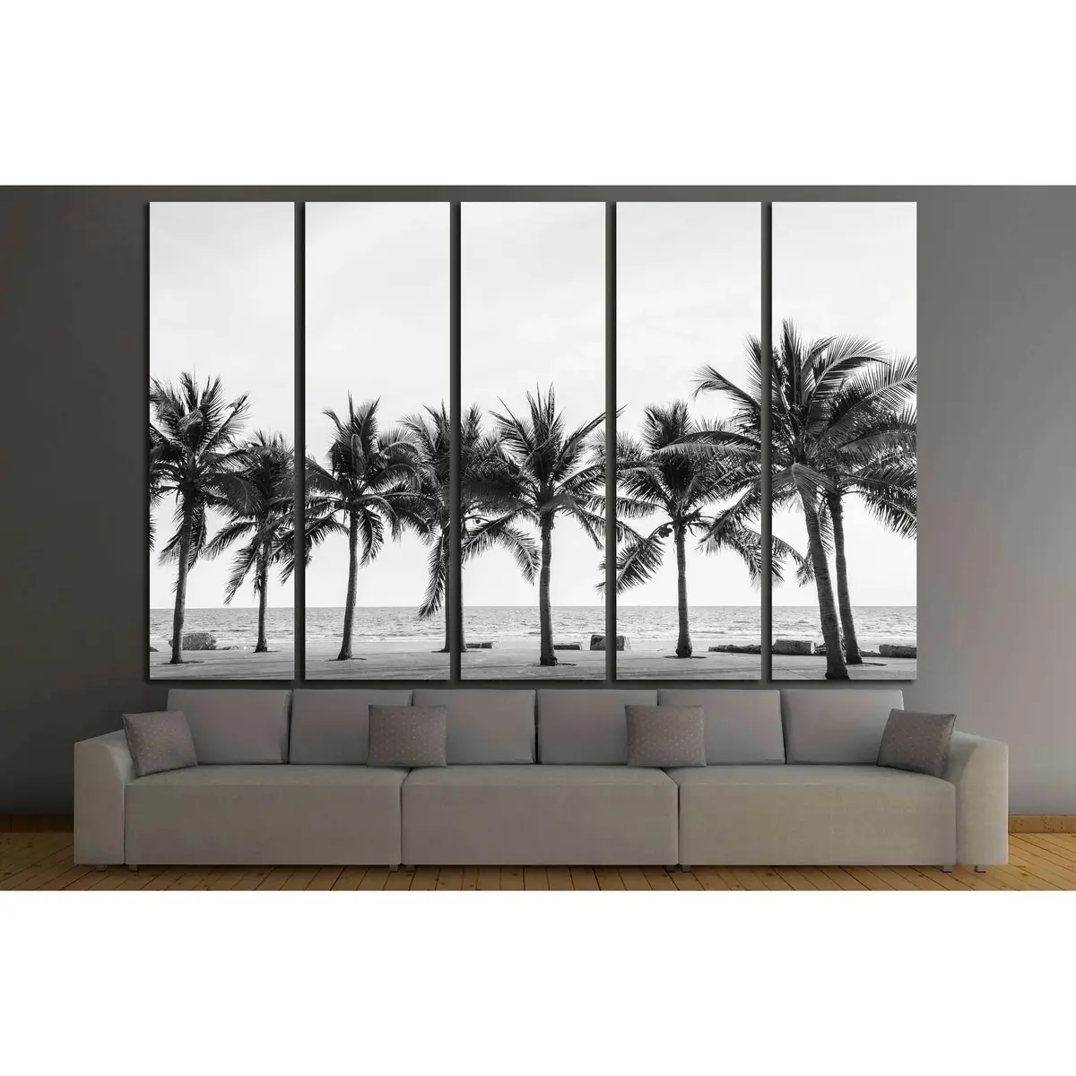 Monochrome Thailand Beach Wall Art – Palm Tree Canvas Print, Ready to Hang - Image 3
