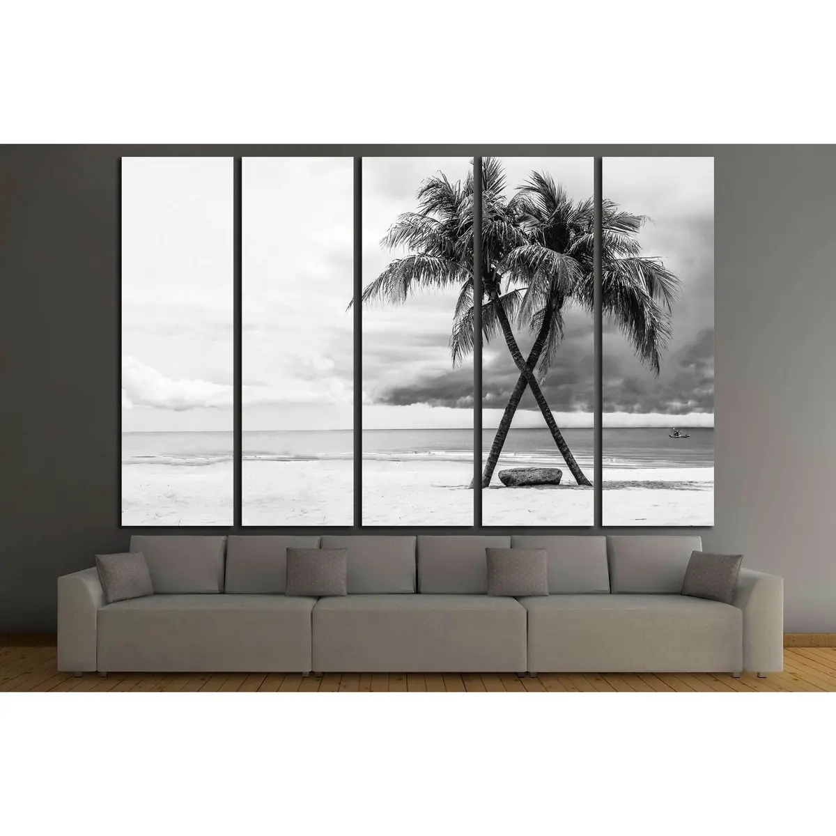 Monochrome Thailand Beach Canvas Art Featuring Palm Trees – Ready-to-Hang Wall Decor - Image 3