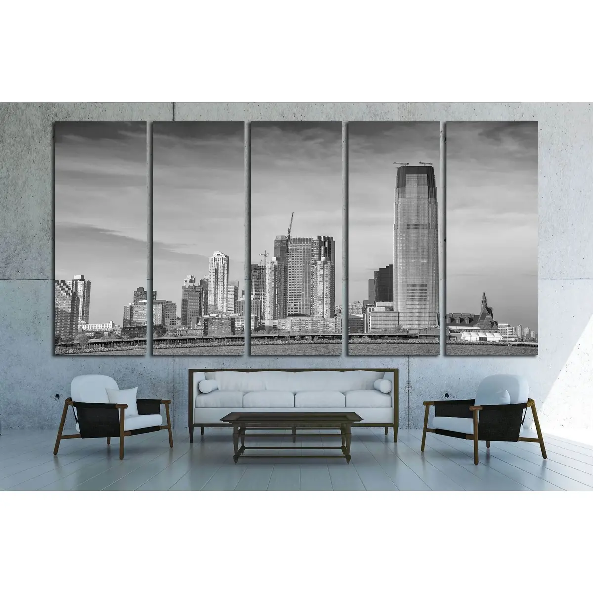 Monochrome Jersey City Skyline Canvas Art Print №1709 - Image 3