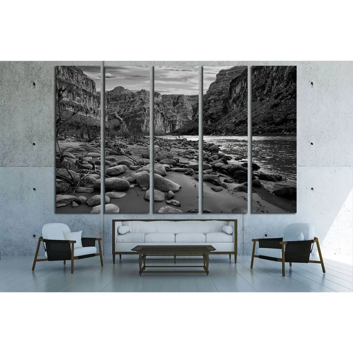 Monochrome Grand Canyon Aerial View from the Colorado River — Ready-to-Hang Canvas Art #2936 - Image 3