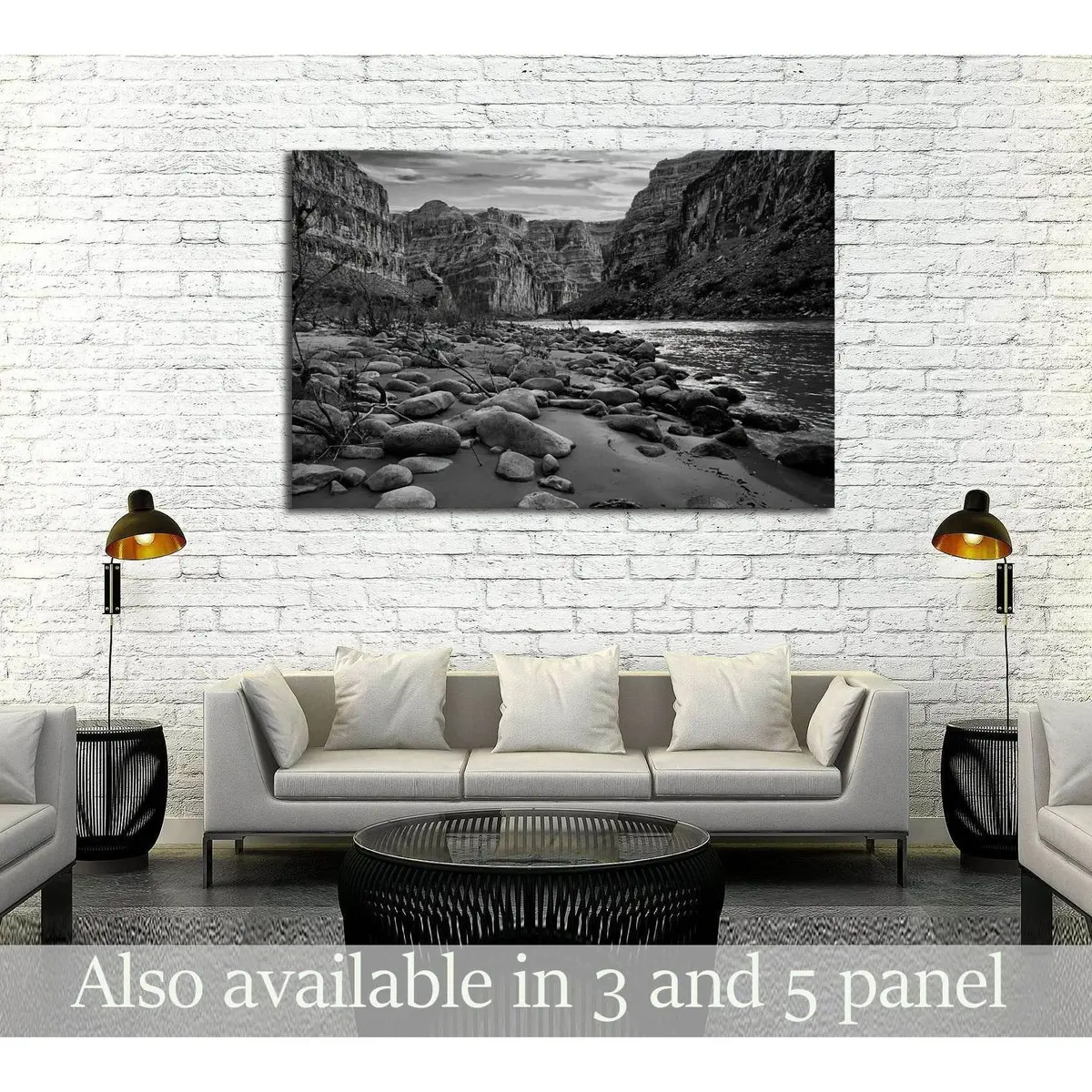 Black And White View Of The Grand Canyon From The Colorado River №2936 Ready To Hang Canvas Print 1