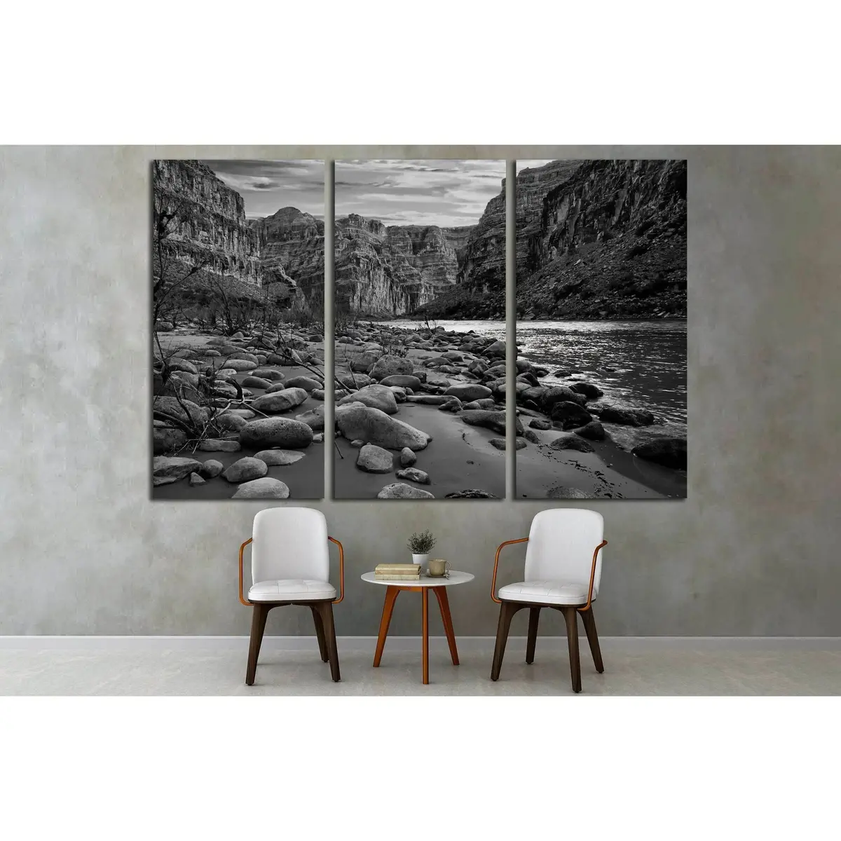 Black And White View Of The Grand Canyon From The Colorado River №2936 Ready To Hang Canvas Print 5