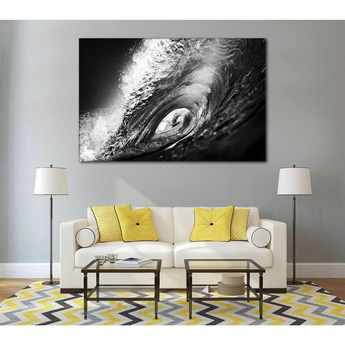 Black And White Wave №777 Ready To Hang Canvas Print 1