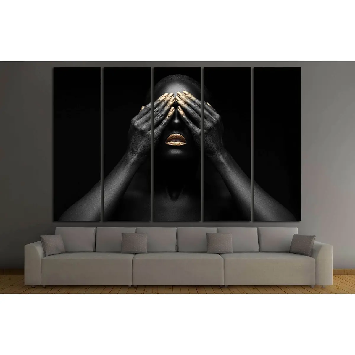 Stylish African-American Woman Art Print Featuring Gold Lips and Gilded Fingertips – Ready-to-Hang Canvas - Image 3