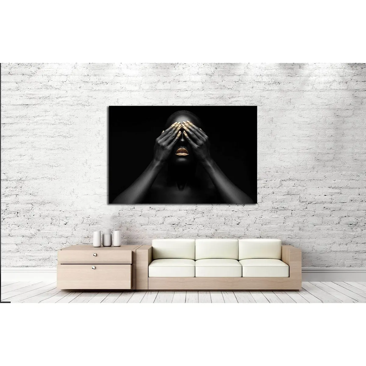 Black Girl With Golden Lips And The Gold On The Tips Of The Fingers №2467 Ready To Hang Canvas Print 3