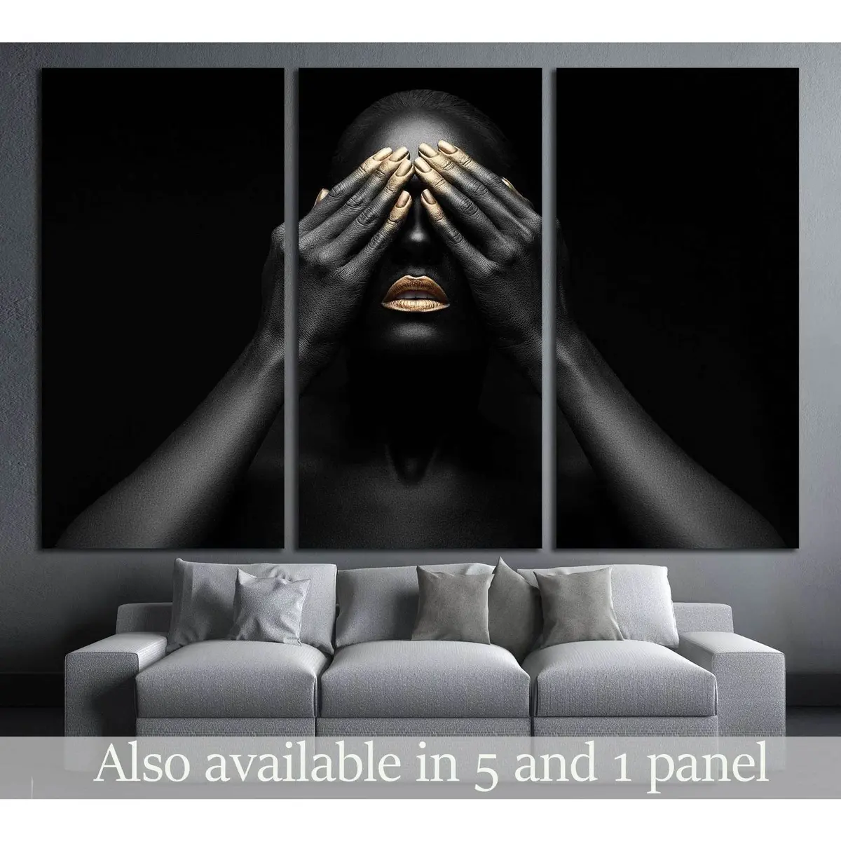 Black Girl With Golden Lips And The Gold On The Tips Of The Fingers №2467 Ready To Hang Canvas Print 5