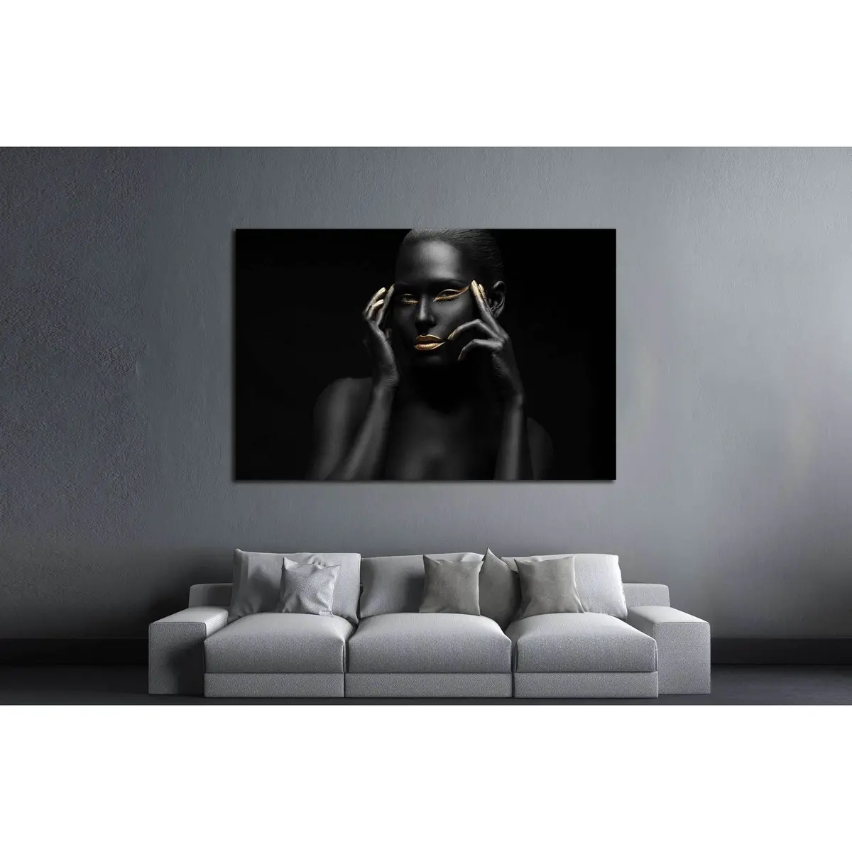 Black Girl With Golden Lips And The Gold On The Tips Of The Fingers №2468 Ready To Hang Canvas Print 3
