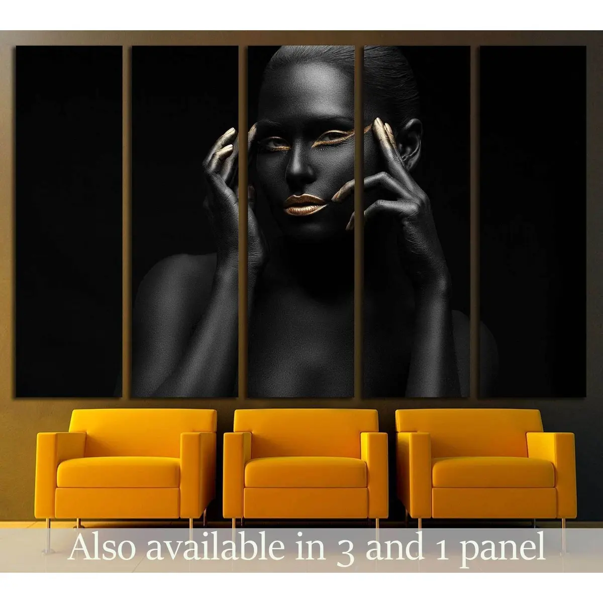 Black Woman with Golden Lips and Gilded Fingertips Canvas Wall Art #2468