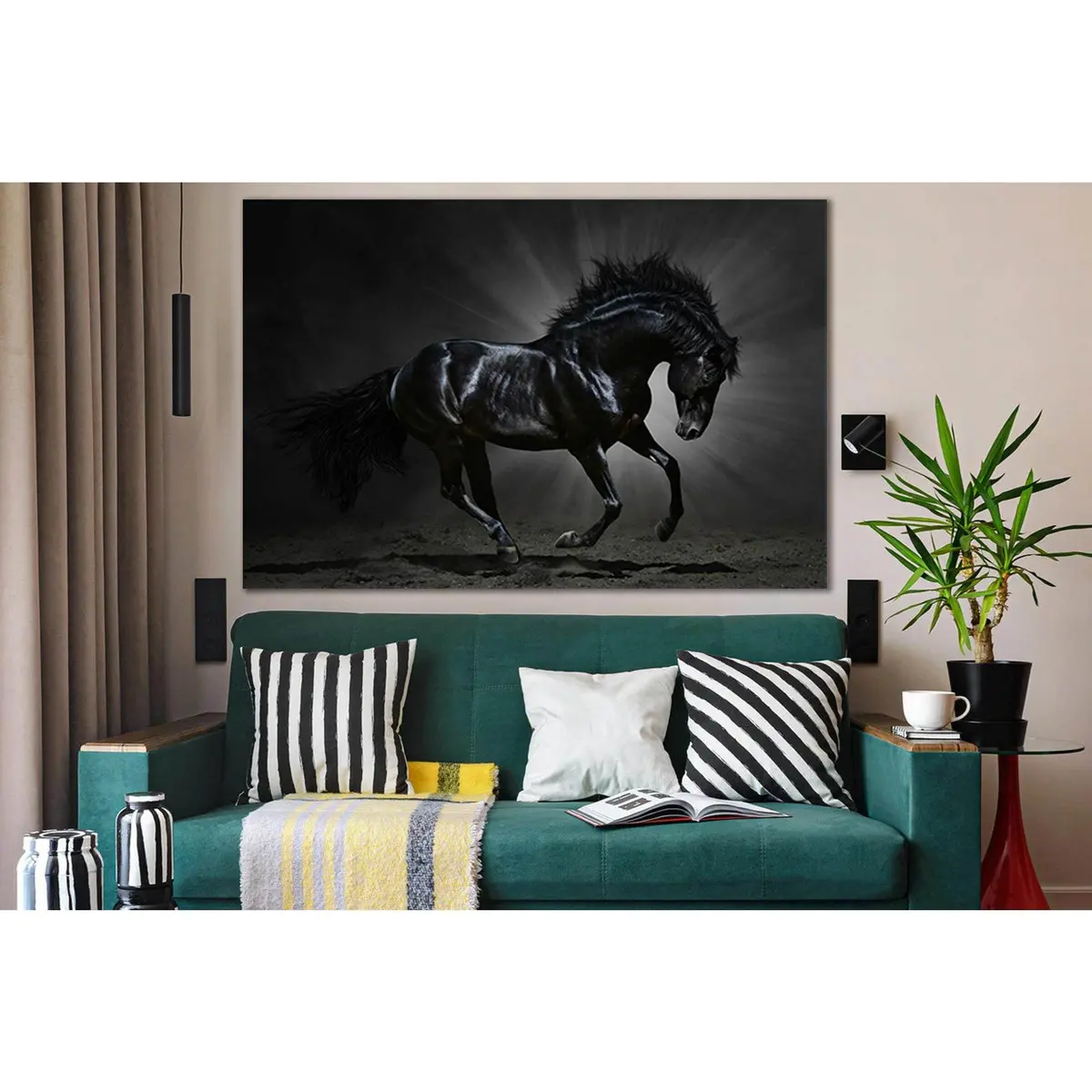 Black Horse In The Rays Of Light №Sl1005 Ready To Hang Canvas Print 1