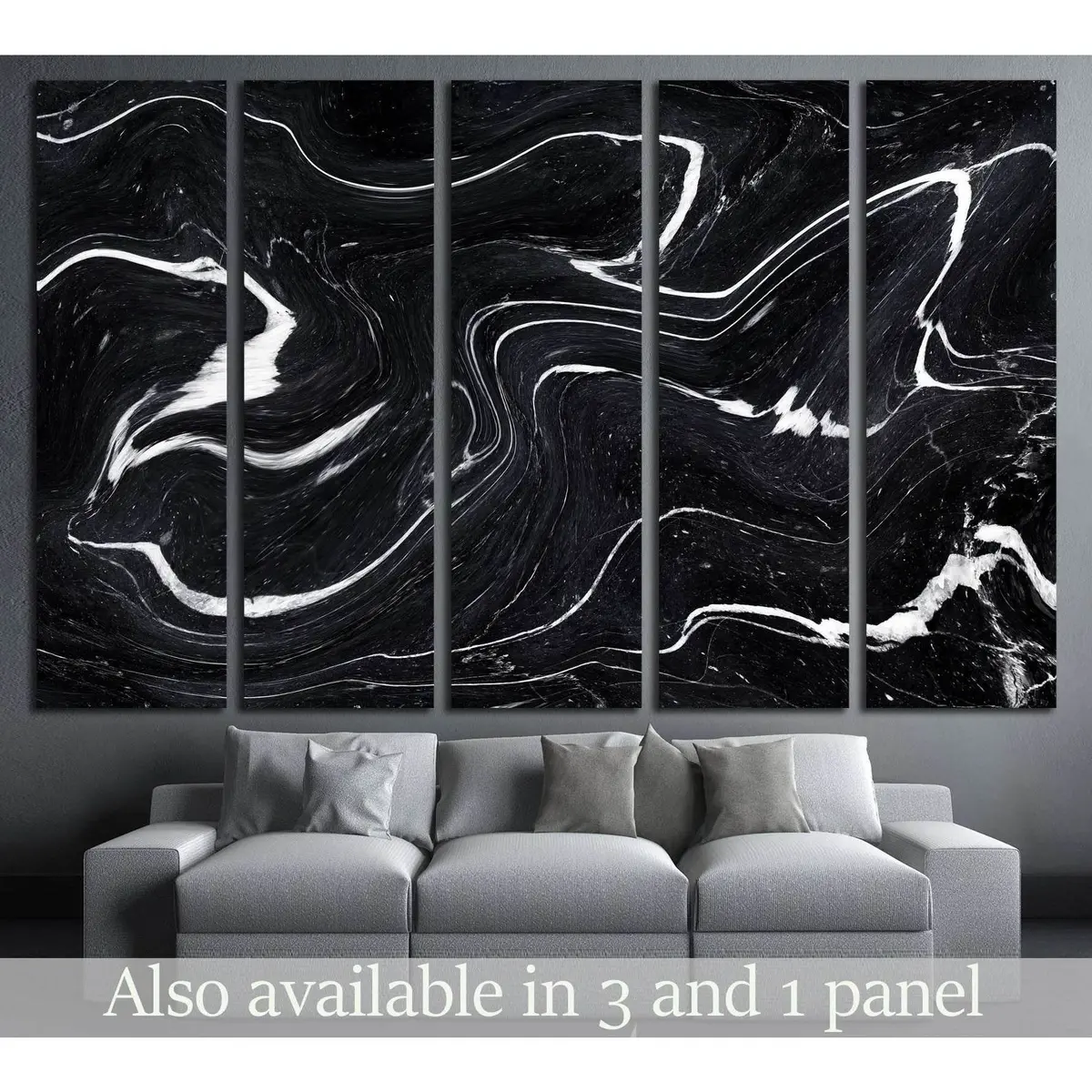 Abstract Black Marble Ink Wave Texture Canvas Art Print #2577