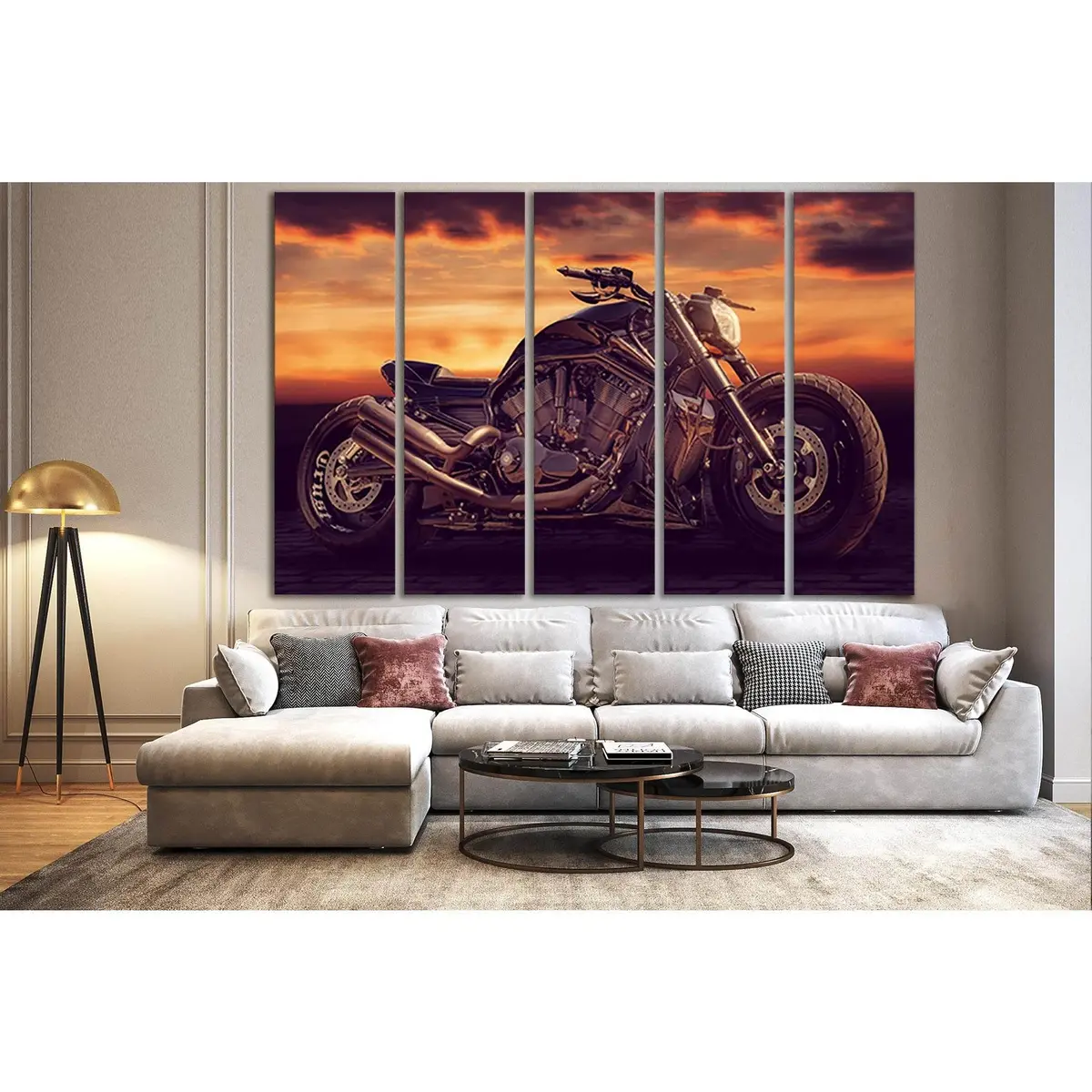 Black Motorcycle Sunset Canvas Wall Art – Ready-to-Hang Print - Image 3