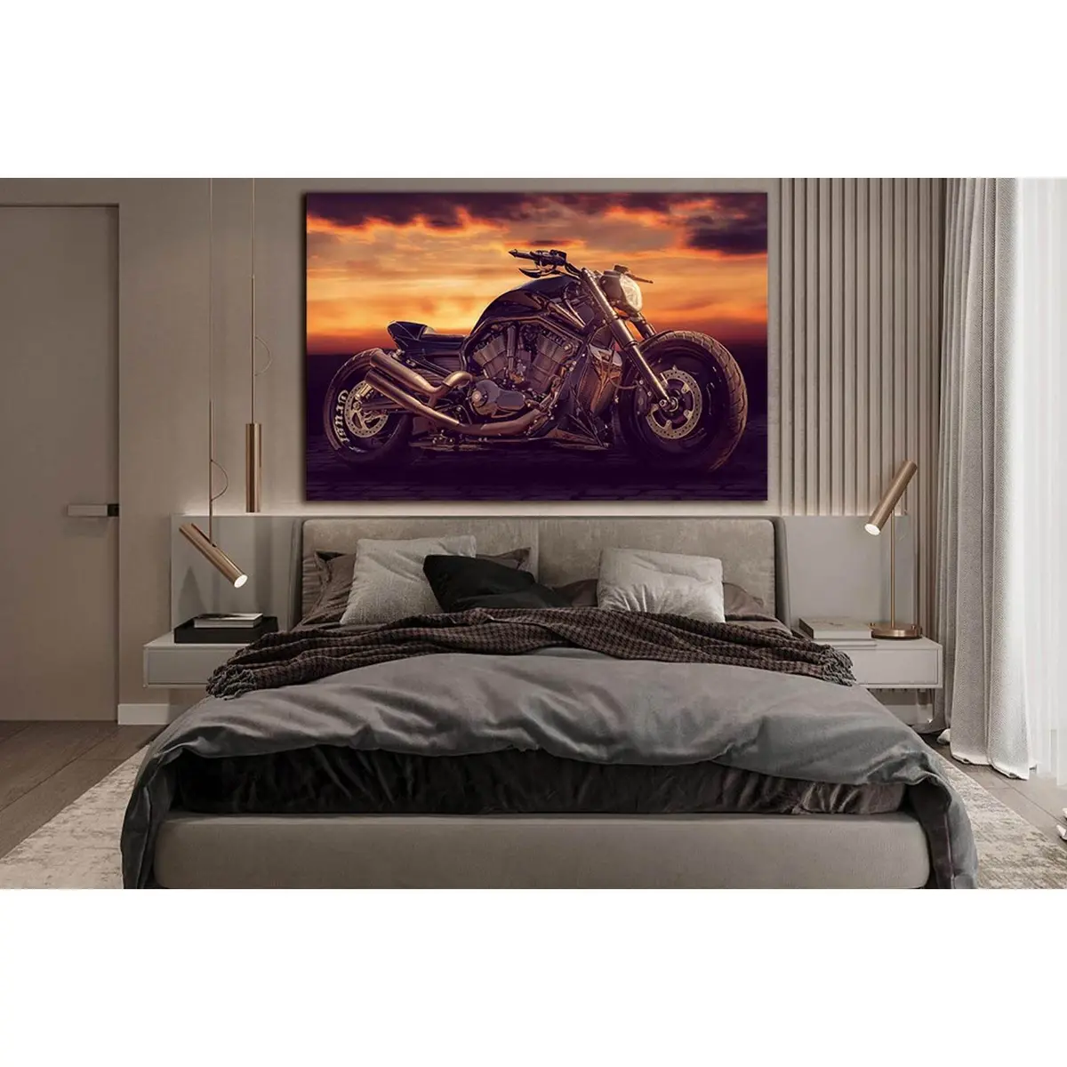 Black Motorcycle During Sunset №Sl1437 Ready To Hang Canvas Print 1