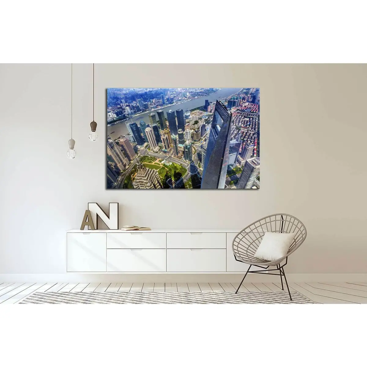 Black Shanghai World Financial Center, China №1553 Ready To Hang Canvas Print 2
