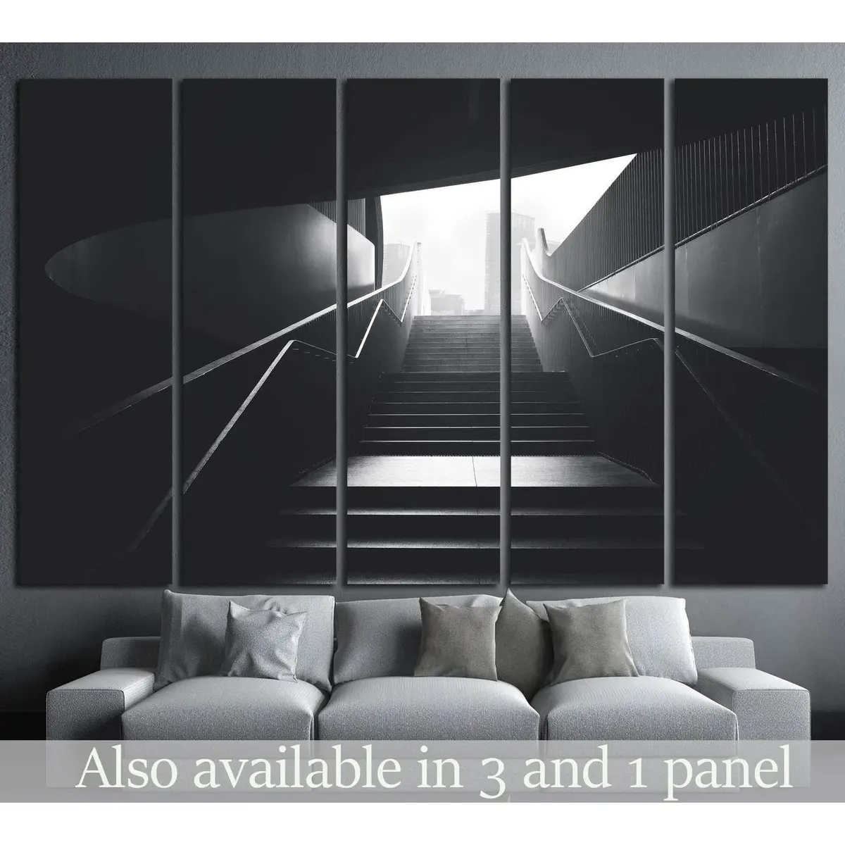 Contemporary Black Urban Stairs Canvas Wall Art – Ready-to-Hang Print #1061