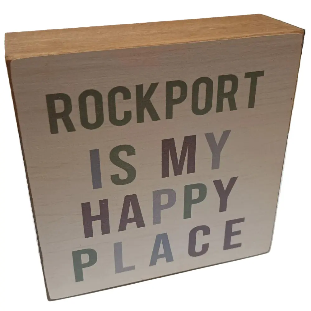 Rustic Marlin "Rockport Is My Happy Place" Wooden Block - 5.5" X 5.5" 1