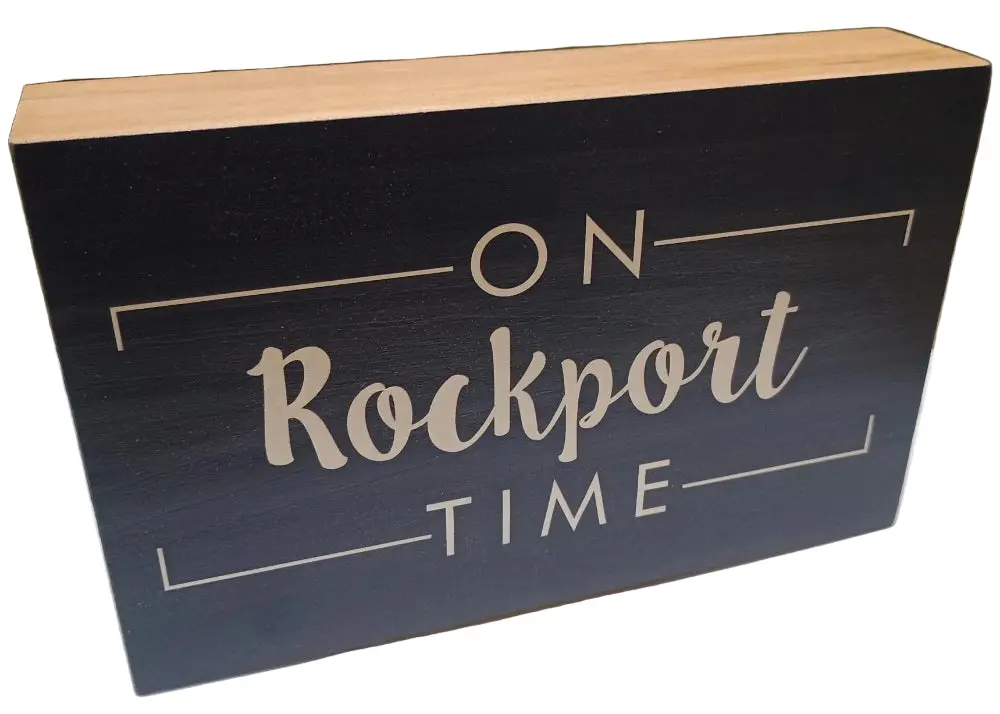 Rustic Marlin "On Rockport Time" Wooden Block - 5.5" X 9" 1