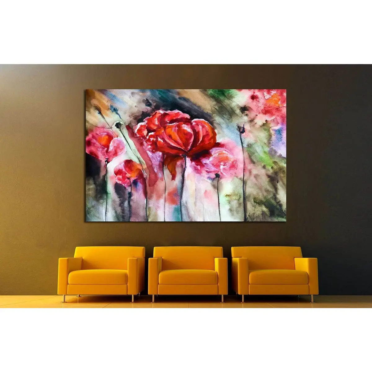 Blossoming Poppy Drawn By Water Color №1334 Ready To Hang Canvas Print 3