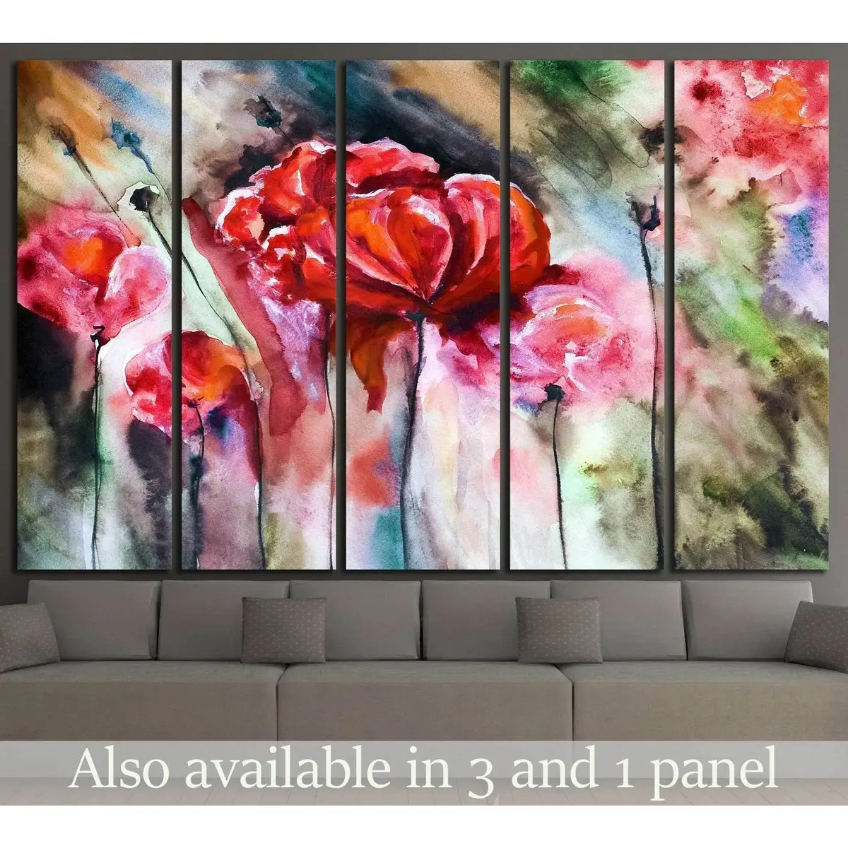 Premium Watercolor Poppy Flower Canvas Art Print #1334 – Ready-to-Hang Wall Decor