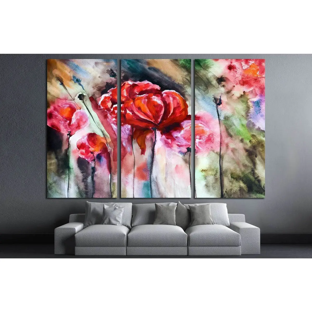 Blossoming Poppy Drawn By Water Color №1334 Ready To Hang Canvas Print 5