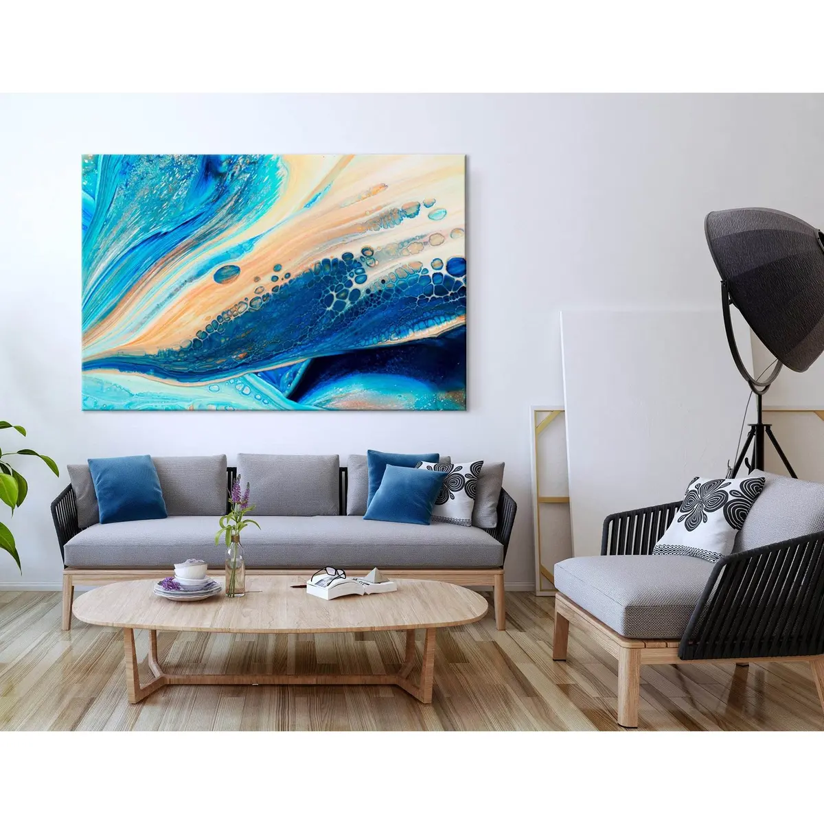 Blue And Beige Abstract №04306 Ready To Hang Canvas Print 1