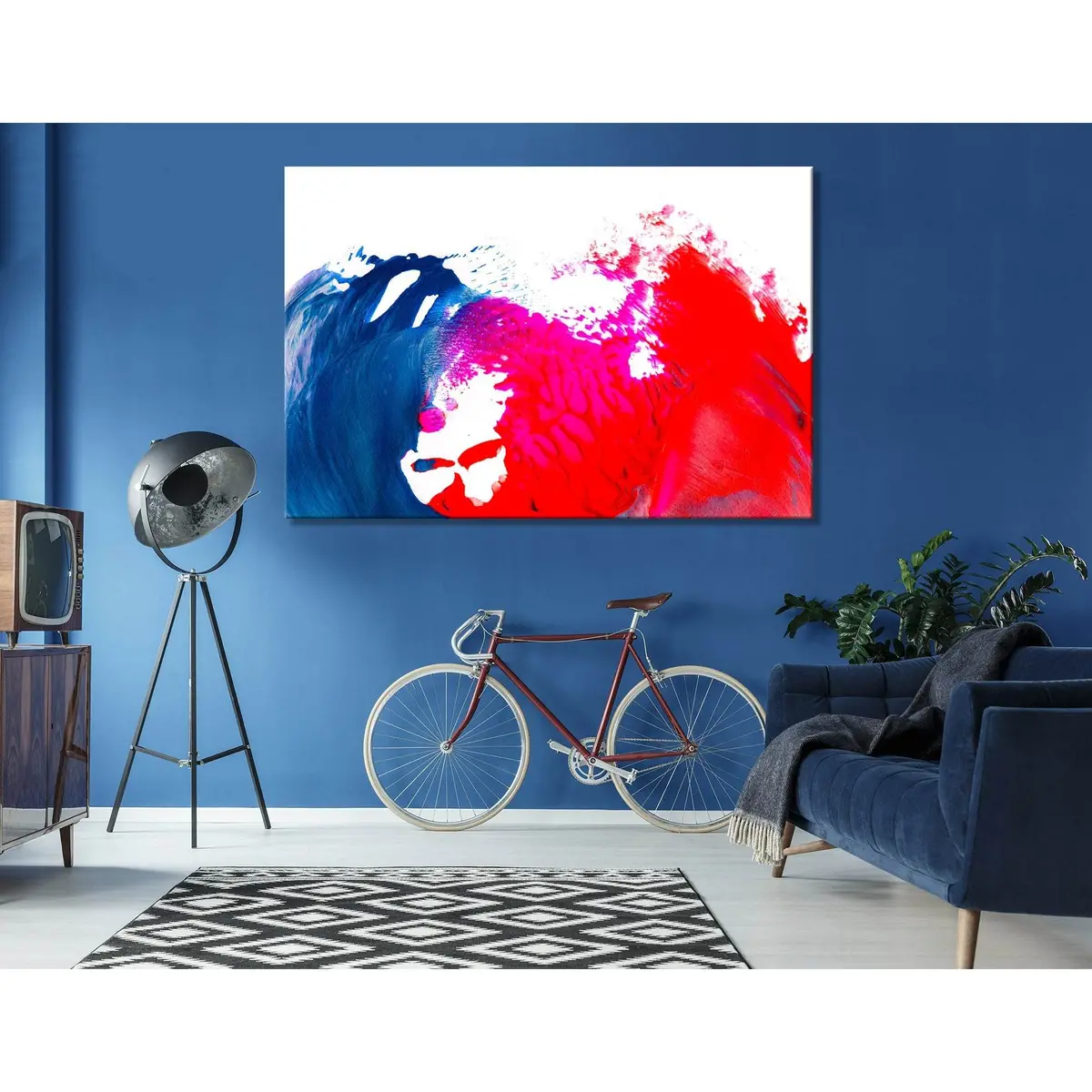 Blue And Crimson Waves Abstract №04390 Ready To Hang Canvas Print 1