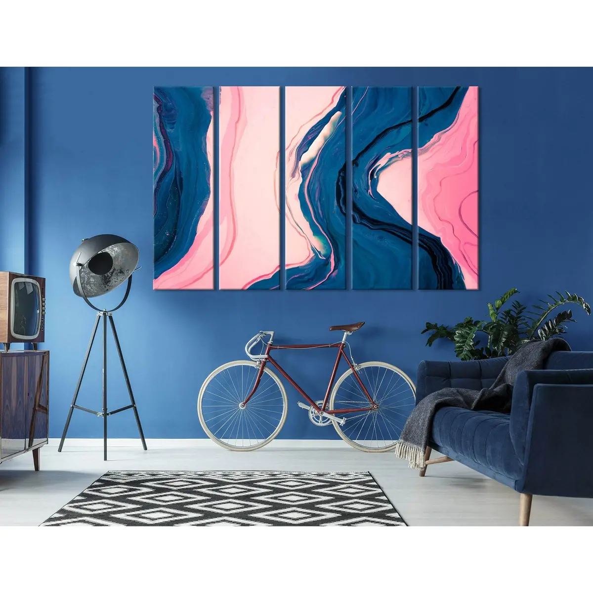 Premium Blue and Pink Abstract Canvas Wall Art Print №04348