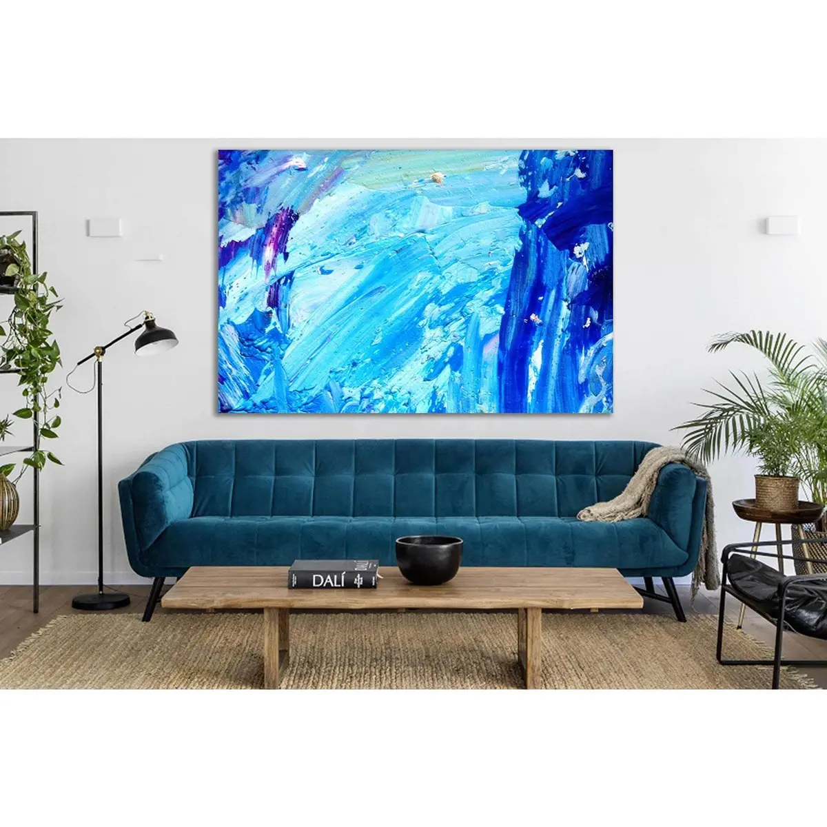 Blue And White Abstract Painting №Sl558 Ready To Hang Canvas Print 1
