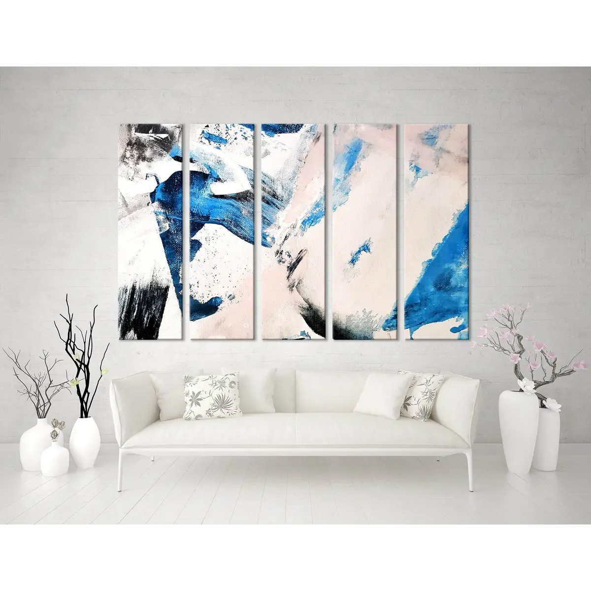 Abstract Canvas Wall Art in Blue, Black, White & Light Pink – Ready-to-Hang Print #04254