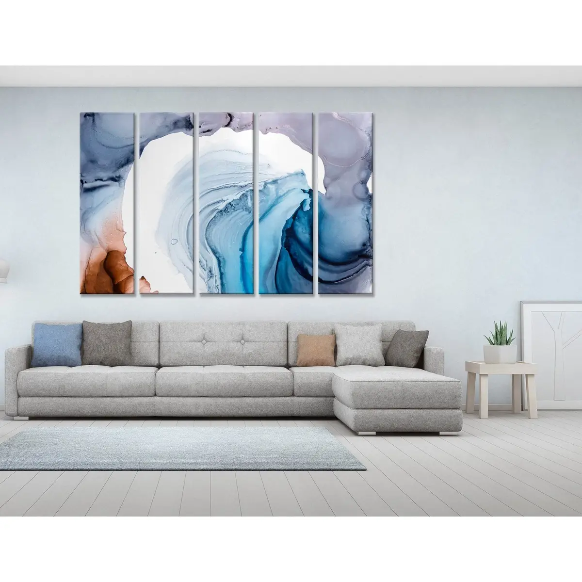 Abstract Blue, Purple & White Canvas Art Print #04383 – Pre-Stretched, Ready-to-Hang Wall Decor