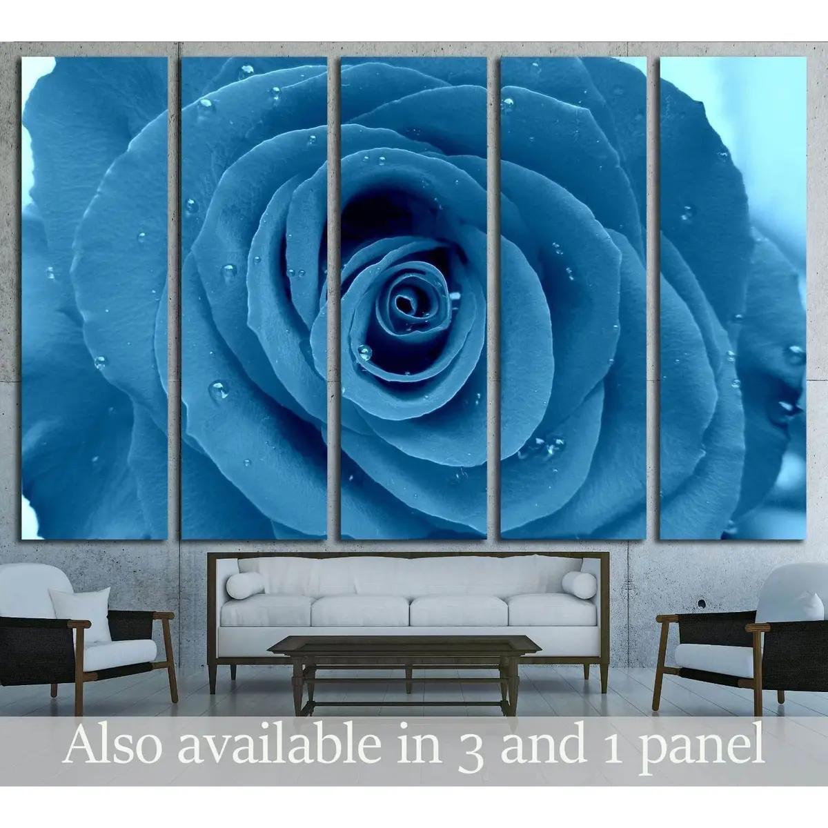 Blue Rose in Rain Art – Distorted Glass Effect Canvas Wall Print #2570