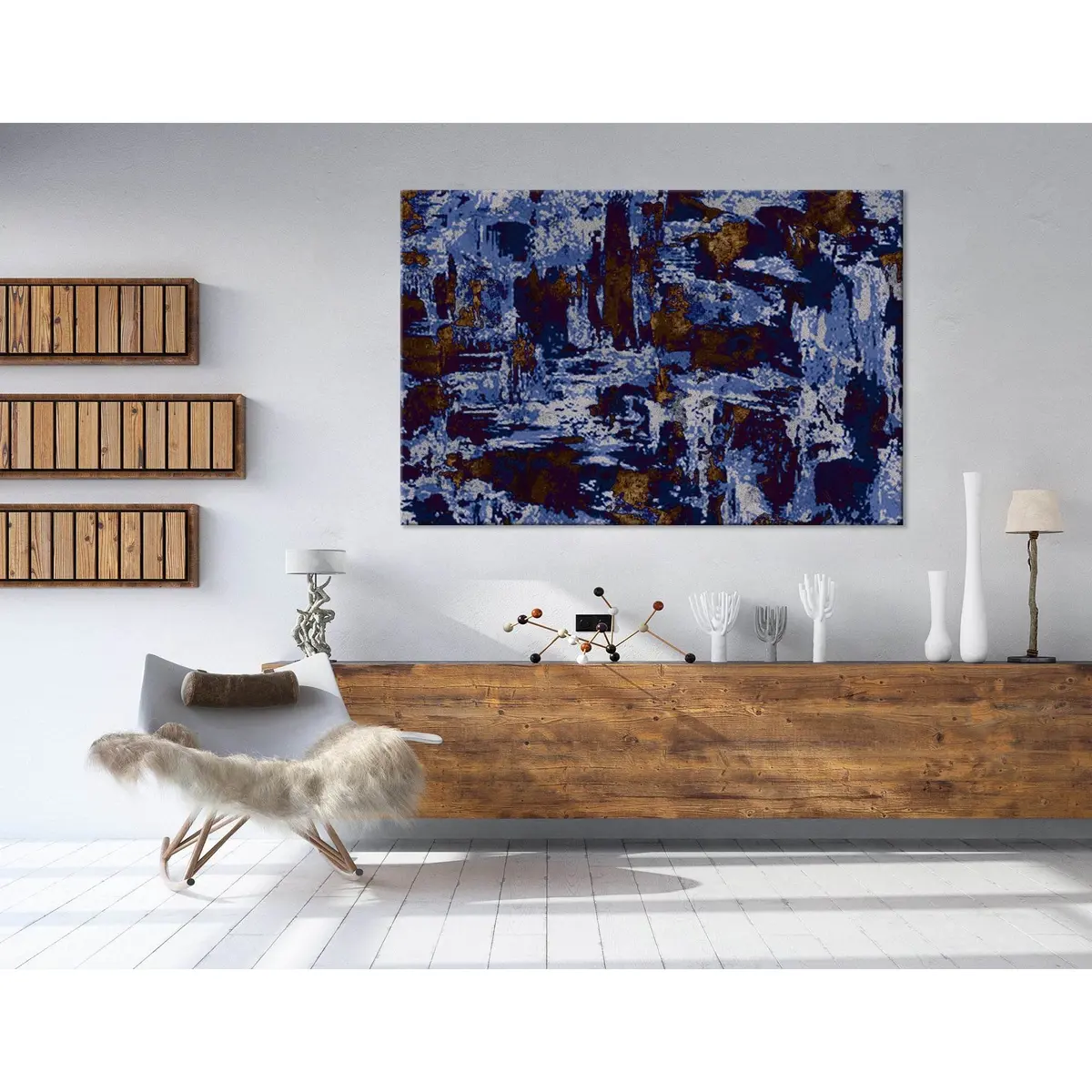 Blue, White And Brown Abstract №04318 Ready To Hang Canvas Print 3
