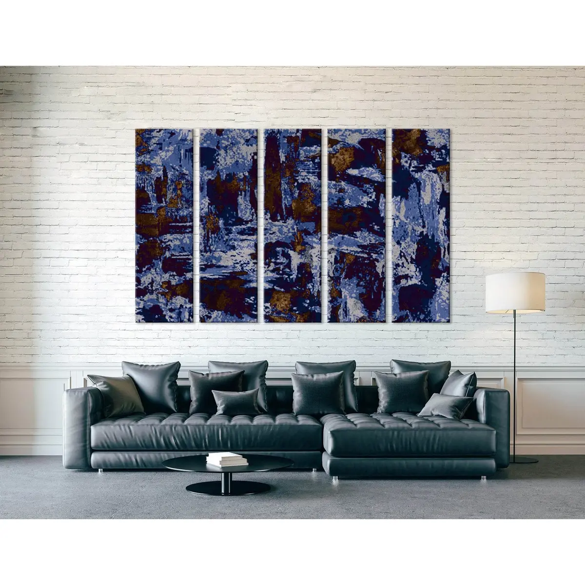 Premium Abstract Canvas Wall Art in Blue, White & Brown – Ready-to-Hang #04318 - Image 3