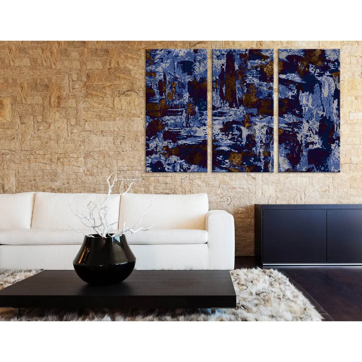 Blue, White And Brown Abstract №04318 Ready To Hang Canvas Print 5