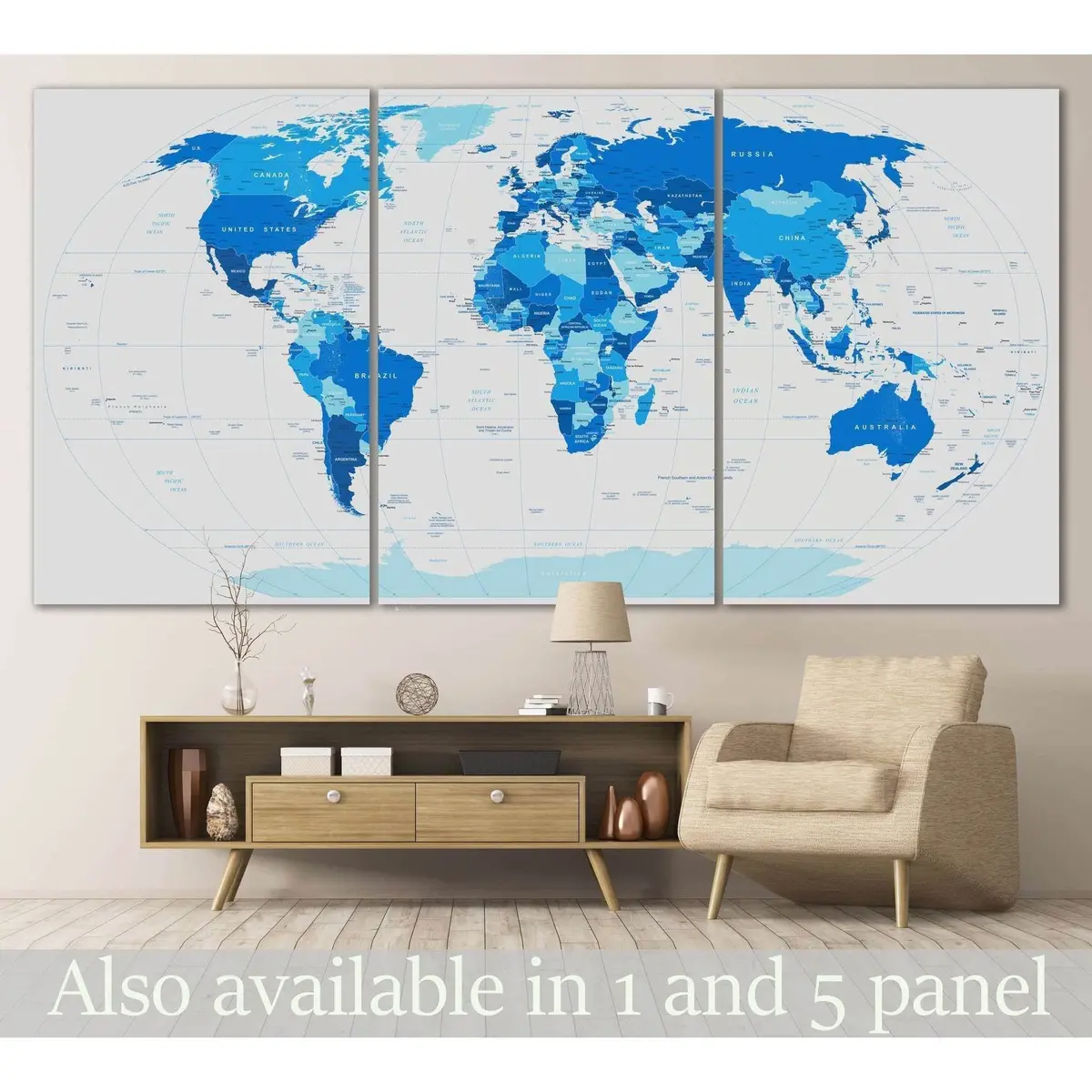 Blue World Map №102 Ready To Hang Canvas Print 5