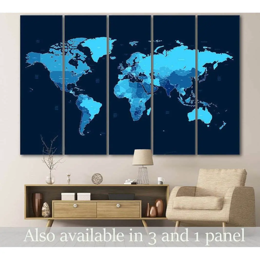 Vintage Blue World Map Canvas Art Print #104
