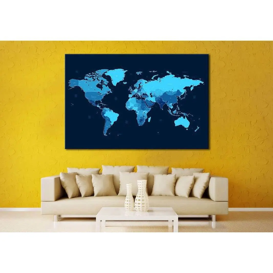Blue World Map №104 Ready To Hang Canvas Print 2