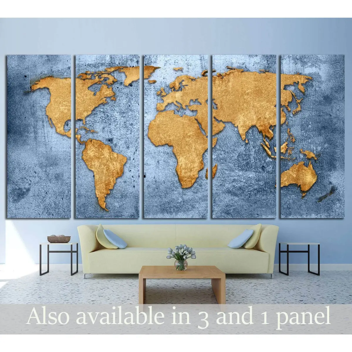 Vintage Blue World Map Canvas Art Print #1489