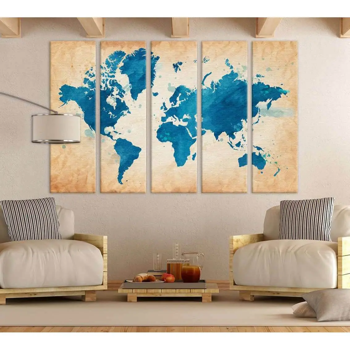 Vintage Blue World Map Canvas Art Print №703