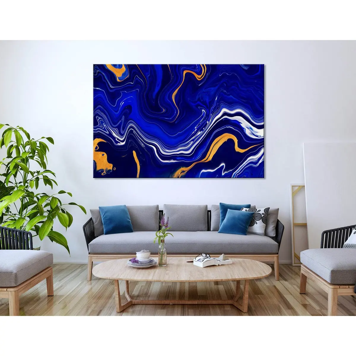 Blue, Yellow And White Anomaly Abstract №04403 Ready To Hang Canvas Print 2